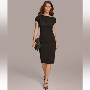 NWOT Donna Karan | Hardware Trim Asymmetric Neck Black Dress 2